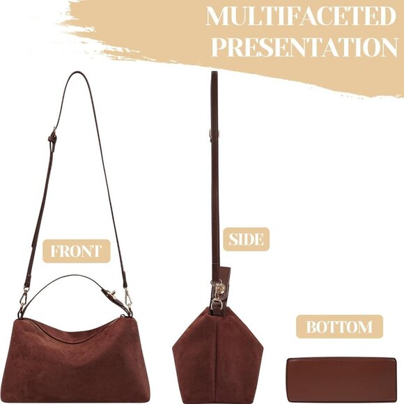 Suede Bags for Women, Suede Handbag Shoulder Bag Retro Hobo Bag Crossbody Bag Sl - Picture 7 of 7